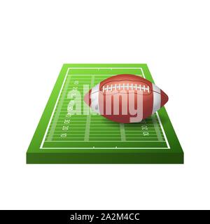 3d American football field icon with green grass and ball isolated on white background, vector illustration. Stock Vector