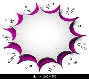 Comics background. Cartoon poster in pop art style with purple- grey speech bubbles with halftone and sound effects. Funny colorful banner Stock Vector