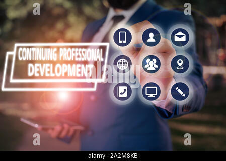 Text sign showing Continuing Professional Development. Business photo showcasing tracking and documenting knowledge Stock Photo