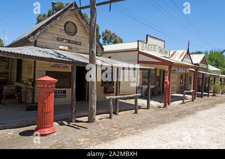 Old Tailem Town Pioneer Village, Australia’s largest pioneer village museum.   The Post Office with it red Victorian post box in the main street at th Stock Photo