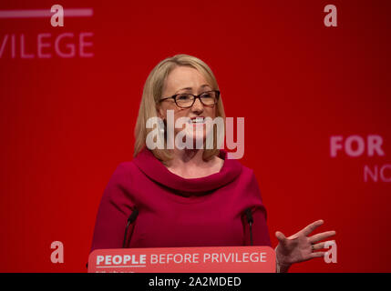 Shadow Business Secretary, Rebecca Long-Bailey, gives her speech at the Labour party Conference in Brighton. Stock Photo