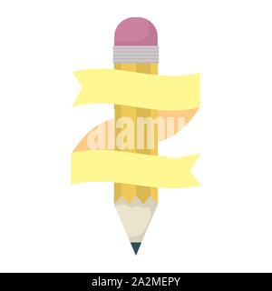 school pencil supply with ribbon education icon Stock Vector