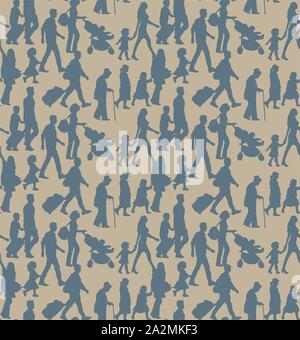 Happy family people travel silhouette seamless pattern. Vector illustration EPS8 Stock Vector