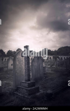 The atmospheric Bromptom Cemetery in Kensington, London, UK, Stock Photo