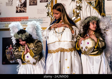 Italy Molise - Campobasso - Figurants places and fixed in 12 wooden machines parade in the procession of the Mysteries of Campobasso, Italy, in occasion of the Corpus Domini religious holiday Stock Photo