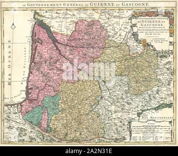 Map, Le gouvernement general de Guienne et Gascogne, Nicolas Sanson (1600-1667), Copperplate print Stock Photo