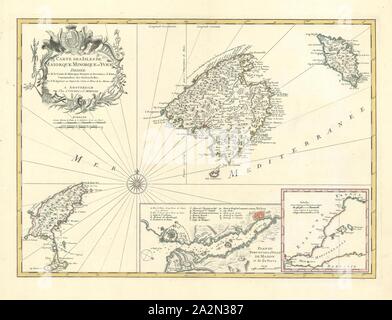 Map, Carte des isles de Maiorque Minorque et Yvice, Jacques Nicolas Bellin (1703-1772), Copperplate print Stock Photo