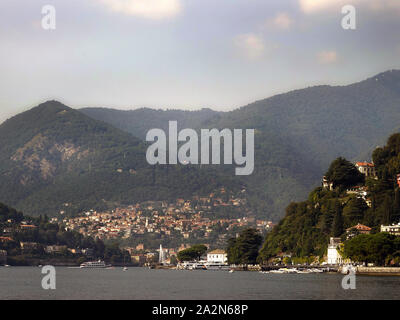 View to the north over Lake Como, and to Cernobbio,  from Como harbour, Lombardy, Italy Stock Photo