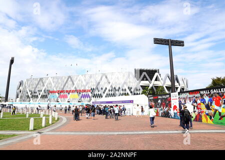 Higashiosaka, Osaka, Japan. 3rd Oct, 2019. General view Rugby : 2019 Rugby World Cup Pool D match between Georgia 10-45 Fiji at Hanazono Rugby Stadium in Higashiosaka, Osaka, Japan . Credit: Naoki Nishimura/AFLO SPORT/Alamy Live News Stock Photo