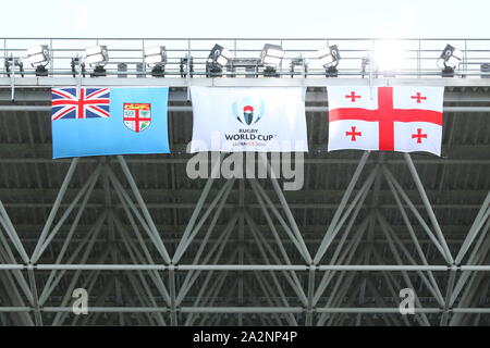 Higashiosaka, Osaka, Japan. 3rd Oct, 2019. General view Rugby : 2019 Rugby World Cup Pool D match between Georgia 10-45 Fiji at Hanazono Rugby Stadium in Higashiosaka, Osaka, Japan . Credit: Naoki Nishimura/AFLO SPORT/Alamy Live News Stock Photo