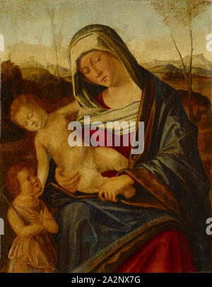 Madonna with Child and the Johannesknaben, oil on hardwood (chestnut?), 47.2 x 37 cm, not marked, Benedetto Diana, ? um 1460–1525, tätig 1482/1525 in Venedig, Venedig Stock Photo