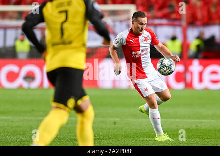 Prague, Czech Republic. 23rd Oct, 2019. JAN BORIL of Slavia Praha  celebrates after scoring goal during the UEFA Champions League, Group F  soccer match between Slavia Prague v FC Barcelona at Sinobo