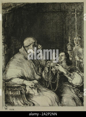 David Wilkie, English, 1785-1841, The Pope Examining a Censer, 1824, etching printed in black ink on chine collé, Image: 7 × 5 1/2 inches (17.8 × 14 cm Stock Photo