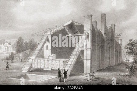 The Leviathan of Parsonstown,  the 72 inch telescope built by William Parsons, 3rd Earl of Rosse, in 1845.  It was located at Birr Castle, Parsonstown, County Offaly, Ireland and was the largest telescope built in the 19th century.  Parsonstown is now known as Birr.  The telescope can still be seen at Ireland’s Historic Science Centre at Birr Castle. Stock Photo