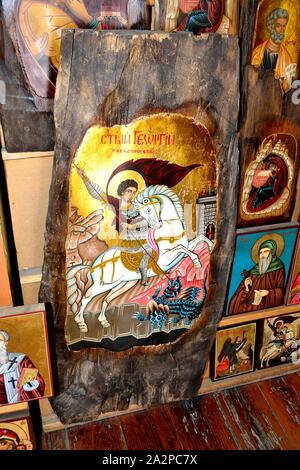 Selling orthodox icons in VELIKO TARNOVO - East Europe - BULGARIA Stock Photo