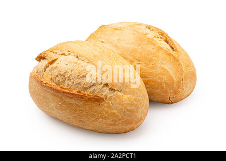 Two white french bread rolls isolated on white. Stock Photo