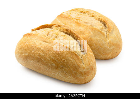 Two white french bread rolls isolated on white. Stock Photo