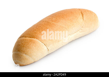 Long white bread roll isolated on white. Stock Photo