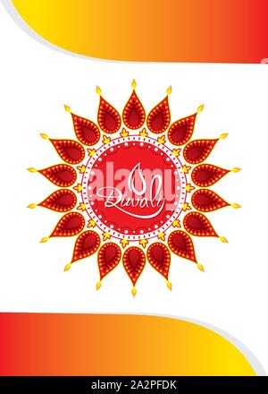 Happy Diwali. Indian festival of lights. Vector burning diya rangoli illustration Stock Vector