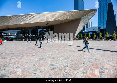 Rotterdam Central Station, Centraal, Railway Station Hall, Netherlands, Delftse Port office building, Stock Photo