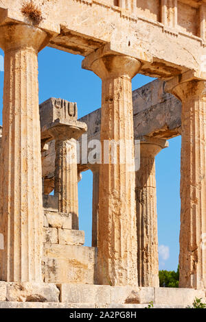 Columns of temple of Aphaea in Aegina Island, Greece. Masterpiece of ancient greek architecture Stock Photo