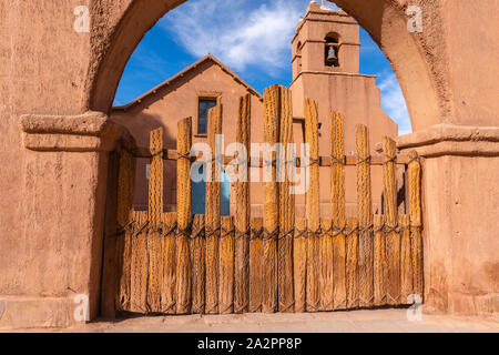 Entrance gate to the Iglesia San Pedro De AtacamaSan Pedro de Atacama or Church San Pedro de Atatcama, Anden, Republic of Chile, Latin America Stock Photo