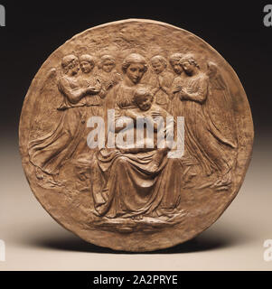 after Luca della Robbia, Italian, 1399-1482, Madonna and Child with Six Angels, c. 1860, Terracotta, Overall: 1 × 13 1/2 inches (2.5 × 34.3 cm Stock Photo