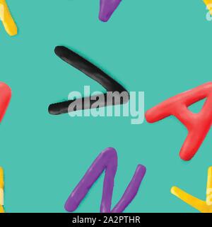 Seamless pattern with alphabet. Handmade modeling clay letters. Realistic 3d vector lettering background. Stock Vector