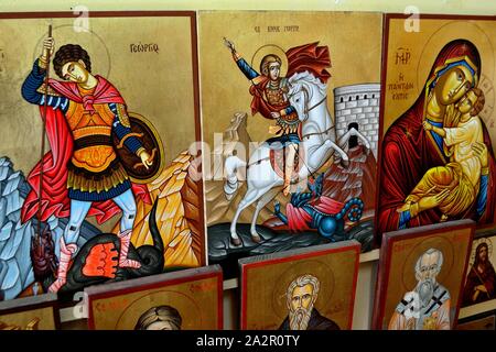 Selling orthodox icons in VELIKO TARNOVO - East Europe - BULGARIA Stock Photo