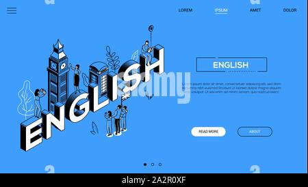 English language colorful vector landing page template Stock Vector