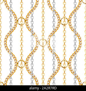Seamless pattern with gold chains and belts, patch for print, fabric ...