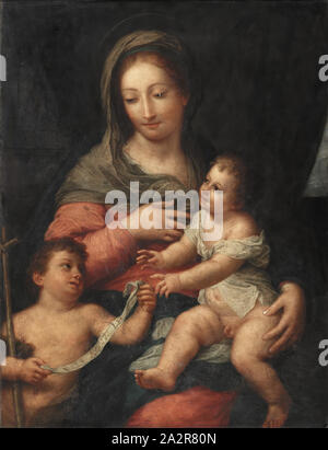 manner of Carlo Maratta, Italian, 1625-1713, Madonna and Child with the Young Saint John the Baptist, late 18th Century (?), oil on copper, Unframed: 33 1/8 × 25 1/2 inches (84.1 × 64.7 cm Stock Photo