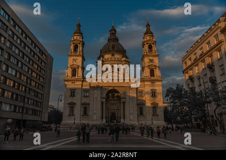 A picture of St. Stephen's Basilica in the sunset (Budapest). Stock Photo