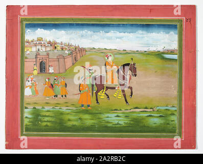Unknown (Indian), Portrait of Raja on Horseback, c. 1830, Sheet: 11 3/8 inches × 15 inches (28.9 × 38.1 cm Stock Photo