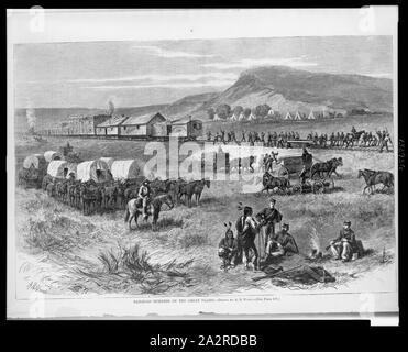 Railroad building on the great plains, wood engraving, by Alfred R ...