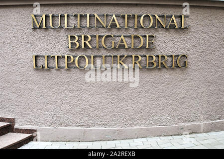 Lublin, Poland, 09/25/2019 'multinational Brigade LitPolUkrBrig' sign outside the command of the brigade located  in Lublin. The LITHUANIAN-POLISH-UKR Stock Photo