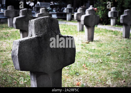 crosses at christian cemetery with tombs of soldiers killed during great war Stock Photo