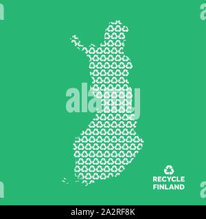 Finland map made from recycling symbol. Environmental concept Stock Vector