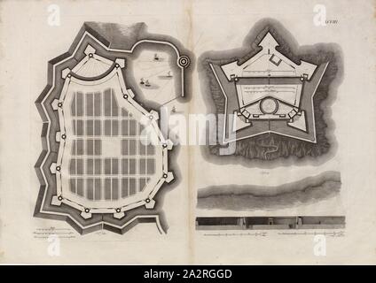 Plan of two fortifications 4, Copper engraving, fortifications after Francesco Marchi, Plate XCVIII, Marini, Luigi (ill.), 1810, Architettura militare di Francesco de' Marchi: illustrata da Luigi Marini. Roma: da' Torchi di Mariano de Romanis e figli, 1810 Stock Photo