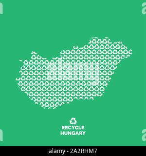 Hungary map made from recycling symbol. Environmental concept Stock Vector