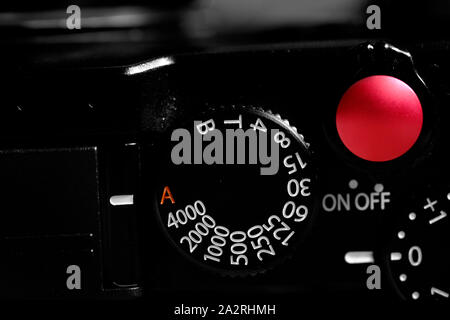 Camera with shutter speed dial settings for photography Stock Photo