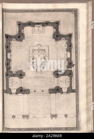 The plan of the Crib Chapel made by Our Lord, Floor plan of the Cappella Sistina in the Basilica of Santa Maria Maggiore in Rome, 40, fol. 39v, Fontana, Domenico (fec.); Bonifacio, Natale (inc.), 1590, Domenico Fontana: Della trasportatione dell'obelisco vaticano et delle fabriche di nostro signore papa Sisto V. Roma: appresso Domenico Basa, 1590 Stock Photo