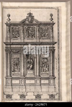 The burial of Pio Quinto Santa memory with his plant, Tomb of Pope Pius V in the Cappella Sistina of the Basilica of Santa Maria Maggiore in Rome, date estimated 49, fol. 48v, Fontana, Domenico (fec.); Bonifacio, Natale (inc.), 1590, Domenico Fontana: Della trasportatione dell'obelisco vaticano et delle fabriche di nostro signore papa Sisto V. Roma: appresso Domenico Basa, 1590 Stock Photo