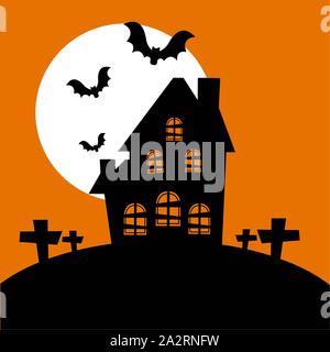 halloween house abandoned with bats flying Stock Vector