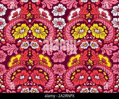 Seamless vintage floral vector pattern with leaves on dark mor background. Ready for textile prints. Stock Vector
