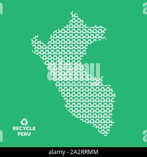 Peru map made from recycling symbol. Environmental concept Stock Vector