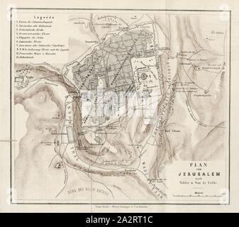 Plan from Jerusalem to Tobler u. Van de Velde, City of Jerusalem and surrounding area, Fig. 1, according to p. 414, Tobler, Titus (inv.); Velde, Charles William Meredith van de (inv.), 1865, Konrad Furrer: Wanderungen durch Palästina. Zürich: Orell Füssli, 1865 Stock Photo