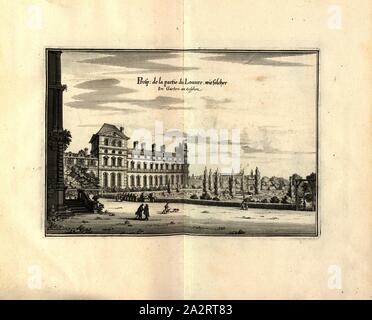 Prosp. De la partie du Louvre, such as those in the garden, Palais du Louvre in Paris, Fig. 52, p. 64, 1661, Martin Zeiller: Topographia Galliae, oder Beschreibung und Contrafaitung der vornehmbsten und bekantisten Oerter in dem mächtigen und grossen Königreich Franckreich: beedes auss eygner Erfahrung und den besten und berühmbtesten Scribenten, so in underschiedlichen Spraachen davon aussgangen seyn, auch auss erlangten Bericht und Relationen von etlichen Jahren hero zusammen getragen, in richtige Ordnung gebracht und auff Begehren zum Druck verfertiget. Franckfurt am Mayn: in Verlag Caspar Stock Photo