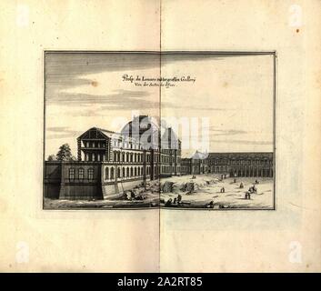 Prosp. Du Louvre and the big gallery. From the sides of the office, Palais du Louvre in Paris, Fig. 53, p. 64, 1661, Martin Zeiller: Topographia Galliae, oder Beschreibung und Contrafaitung der vornehmbsten und bekantisten Oerter in dem mächtigen und grossen Königreich Franckreich: beedes auss eygner Erfahrung und den besten und berühmbtesten Scribenten, so in underschiedlichen Spraachen davon aussgangen seyn, auch auss erlangten Bericht und Relationen von etlichen Jahren hero zusammen getragen, in richtige Ordnung gebracht und auff Begehren zum Druck verfertiget. Franckfurt am Mayn: in Verlag Stock Photo