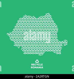 Romania map made from recycling symbol. Environmental concept Stock Vector